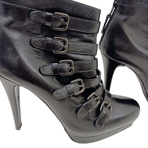 Stuart Weitzman Glam Moto Ankle Boots Sz 7.5 Black Buckle Rocker Punk Gothic - Picture 4 of 16